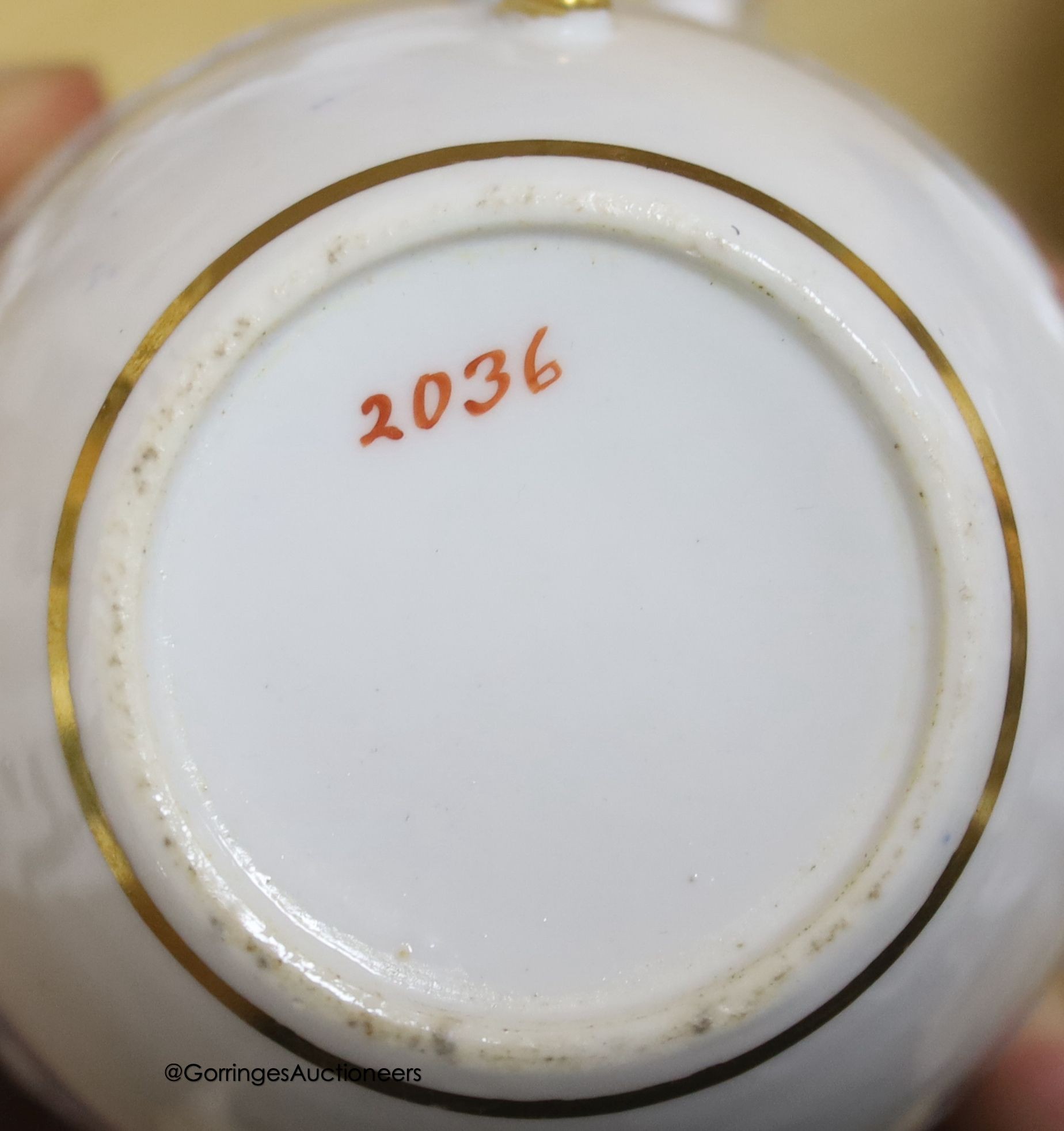 A Spode part tea and coffee set, with cabaret tray, c.1820, pattern no.2036, lidded sugar bowl is pattern 2010